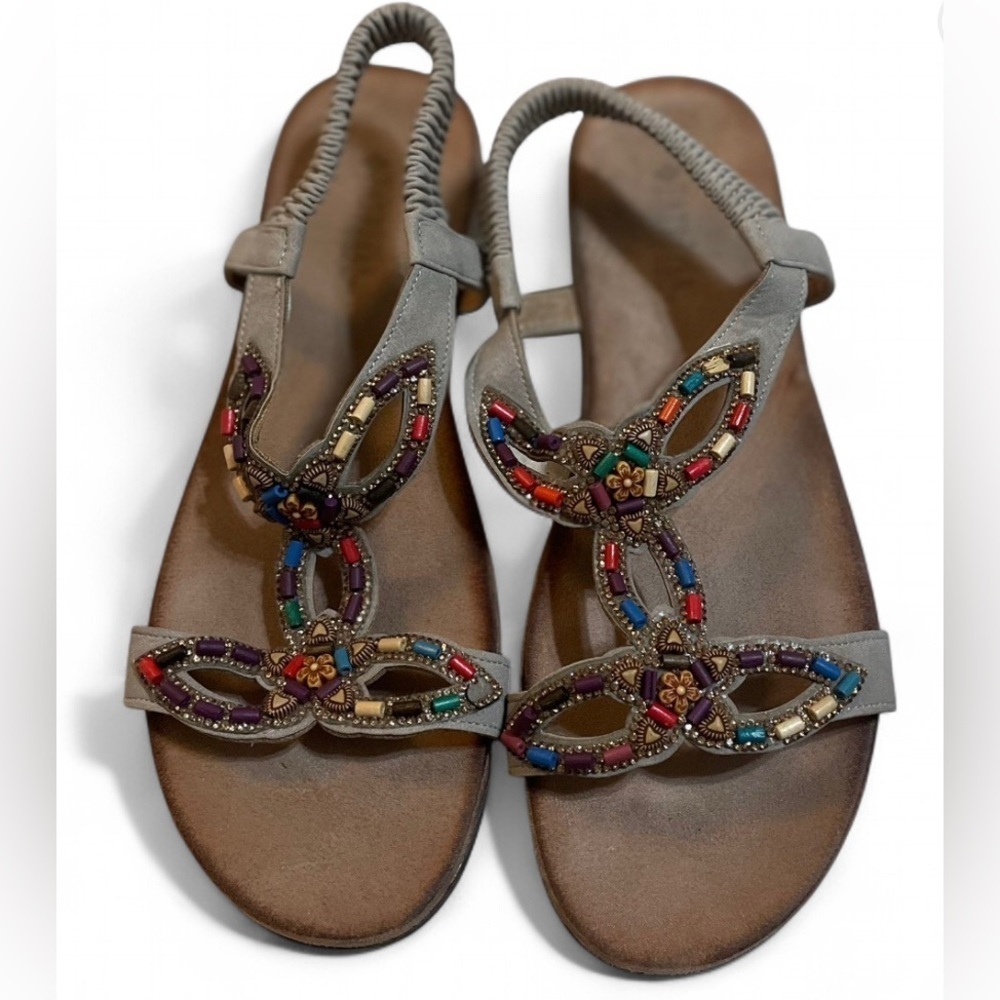 Patrizia Volcanic Slingback Sandal Multicolor Wooden Beads Rhinestones Sz 41